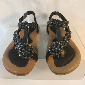 Colgo Women’s Black Beaded Thong Sandals Elastic Slingback Size 9
